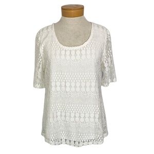 Chenault PL Short Sleeve White Lace Top